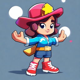 Create a female character for the game Brawl Stars, inspired by the 'Welcome to Starr Park' theme