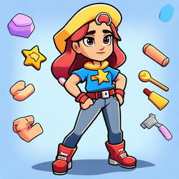 Create a female character for the game Brawl Stars, inspired by the 'Welcome to Starr Park' theme