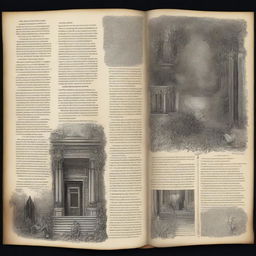 Create book pages for 'God of the Gaps: Exploring Unknown' that immerse readers in a suspenseful and dark atmosphere