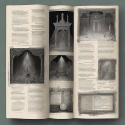 Create book pages for 'God of the Gaps: Exploring Unknown' that immerse readers in a suspenseful and dark atmosphere