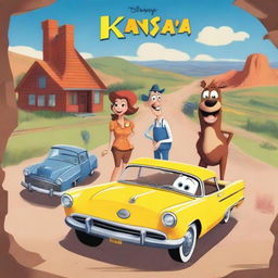 Create a movie poster for an animated cartoon titled 'KANSAS' in the style of Disney Pixar