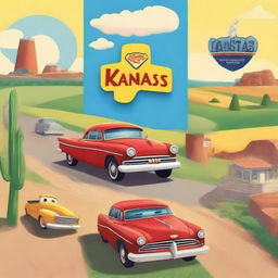 Create a movie poster for an animated cartoon titled 'KANSAS' in the style of Disney Pixar