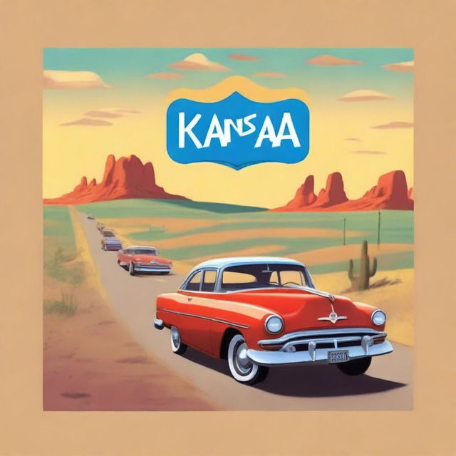 Create a movie poster for an animated cartoon titled 'KANSAS' in the style of Disney Pixar