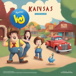 Create a movie poster for an animated cartoon titled 'KANSAS' in the style of Disney Pixar