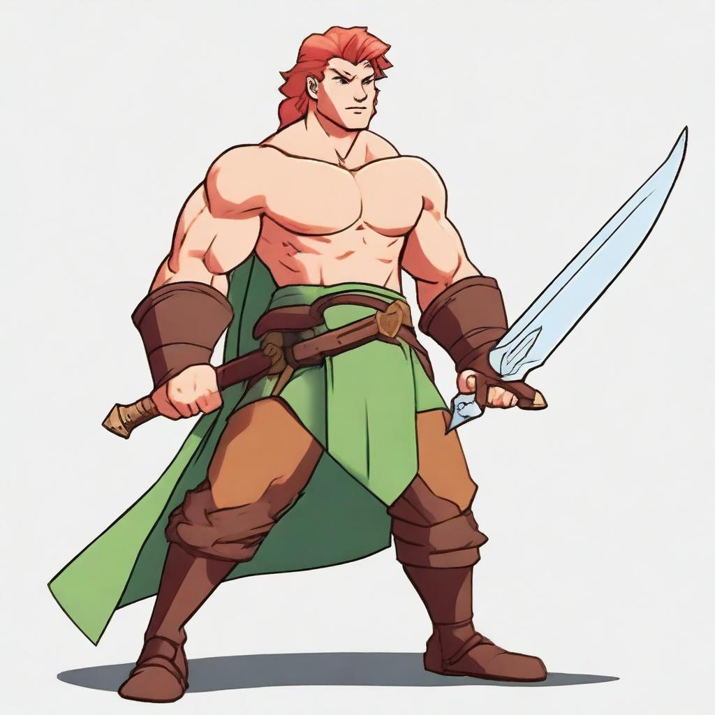 A tall, muscular redhead with green eyes and tan skin, named Jack Thunderstorm from the ice tribe