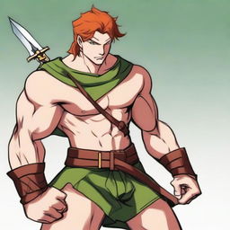 A tall, muscular redhead with green eyes and tan skin, named Jack Thunderstorm from the ice tribe