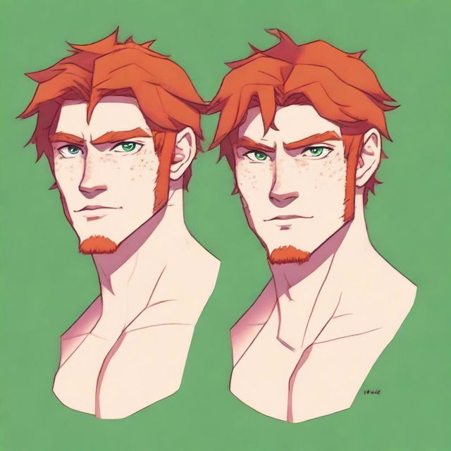 A tall redhead with green eyes and tan skin, named Jack Thunderstorm from the ice tribe