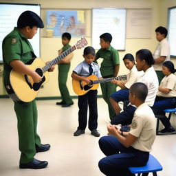 A beginner guitar course at the Military Police School