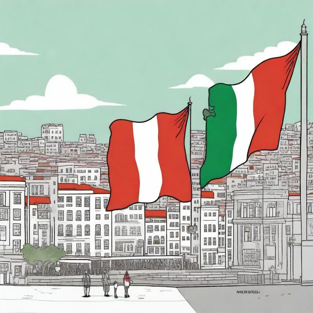 Design a graphic novel cover that depicts the split between Denmark and Palestine