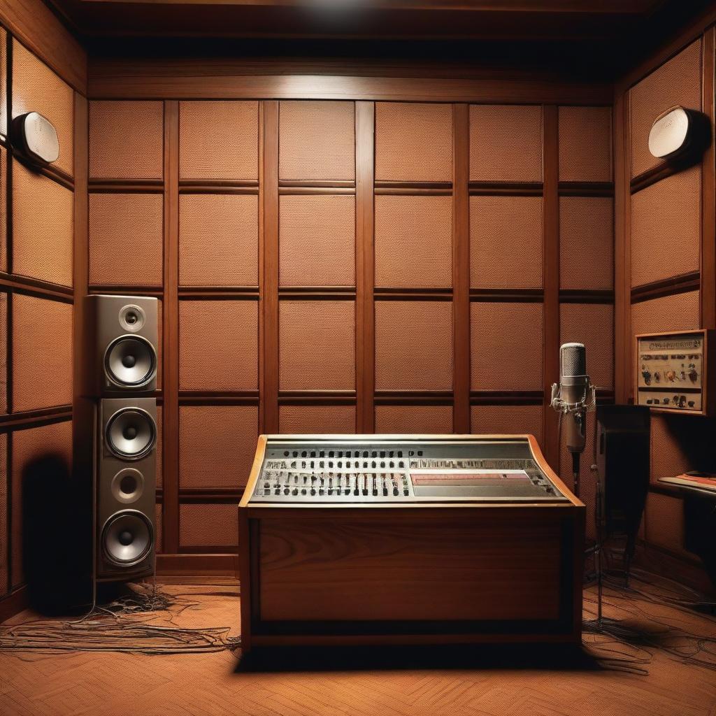 A detailed background of an analog recording studio