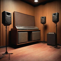 A detailed background of an analog recording studio