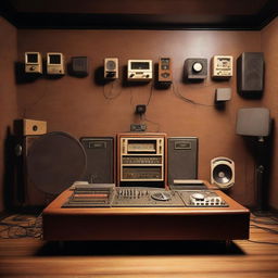 A detailed background of an analog recording studio