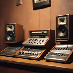 A detailed background of an analog recording studio