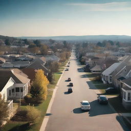 A small suburban town on the outskirts of a corporate city, reminiscent of Wyoming, Georgia, Maine, or Virginia