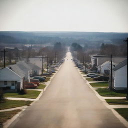 A small suburban town on the outskirts of a corporate city, reminiscent of Wyoming, Georgia, Maine, or Virginia