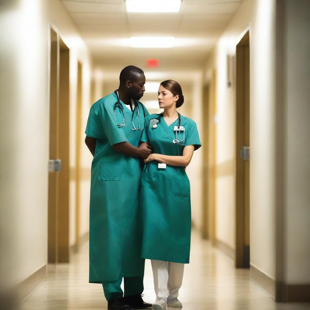 A romantic book cover featuring a hospital nightshift scene