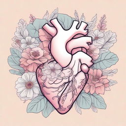 An illustration featuring the outlines of an anatomical heart intertwined with flowers