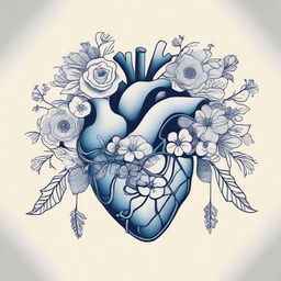 An illustration featuring the outlines of an anatomical heart intertwined with flowers