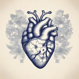 An illustration featuring the outlines of an anatomical heart intertwined with flowers