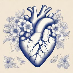 An illustration featuring the outlines of an anatomical heart intertwined with flowers