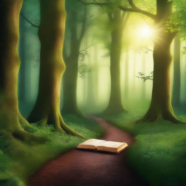 Create a captivating book cover with an enchanting forest scene