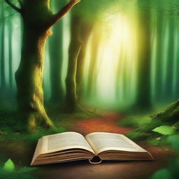 Create a captivating book cover with an enchanting forest scene