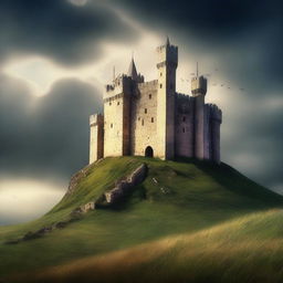 Design a captivating book cover featuring a medieval castle on a hilltop