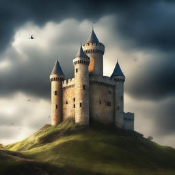 Design a captivating book cover featuring a medieval castle on a hilltop