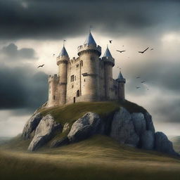 Design a captivating book cover featuring a medieval castle on a hilltop