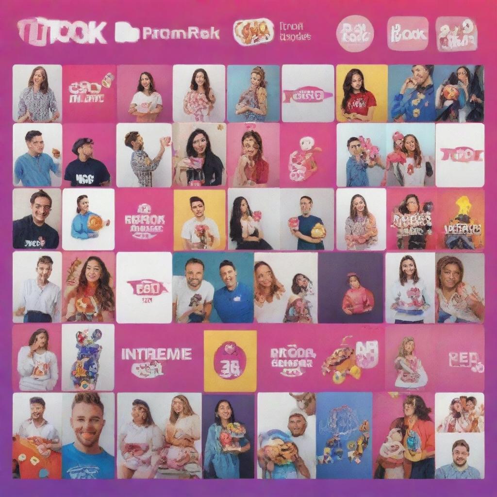 A vibrant TikTok profile image for 'promos.da.internet', displaying an array of diverse product deals using logos, icons, and enticing graphics that convey trust and excitement, designed to maximize engagement.