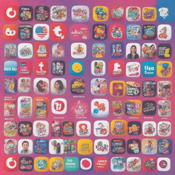 A vibrant TikTok profile image for 'promos.da.internet', displaying an array of diverse product deals using logos, icons, and enticing graphics that convey trust and excitement, designed to maximize engagement.