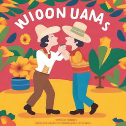 Create a cartoon-style book cover featuring two white men kissing at a Festa Junina, shown in full body