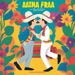 Create a cartoon-style book cover featuring two white men kissing at a Festa Junina, shown in full body