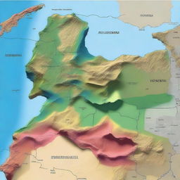 Generate a 3D photo of a map of Colombia