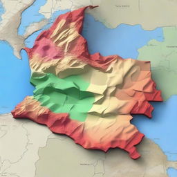 Generate a 3D photo of a map of Colombia