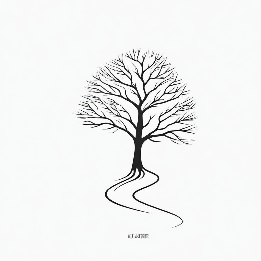 A simple outline of a path leading to a tree, designed for a book cover