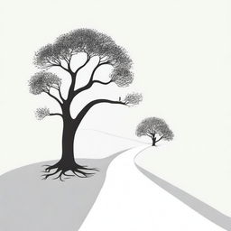 A simple outline of a path leading to a tree, designed for a book cover