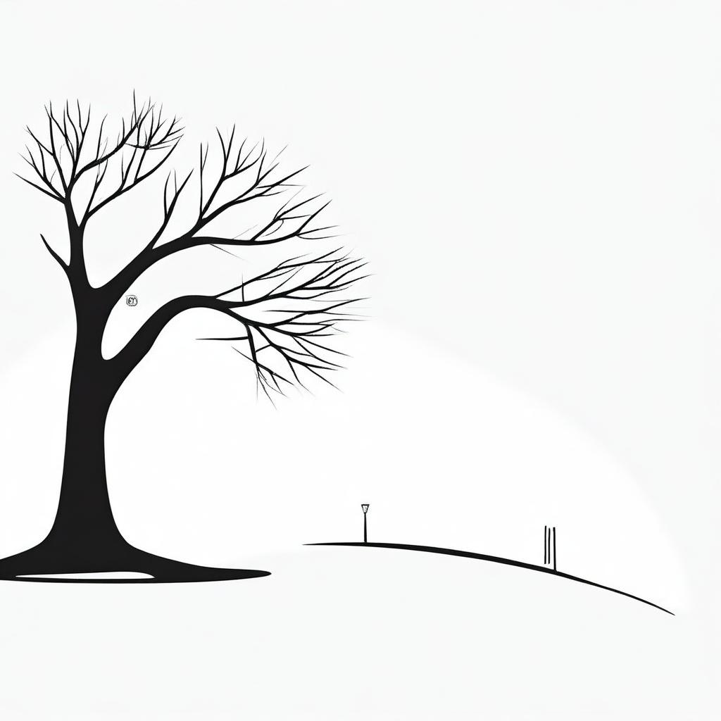 A simple outline of a path leading to a tree for a book cover