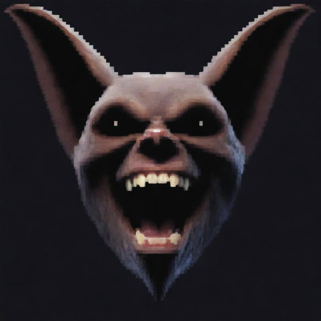 A pixelated depiction of a screaming bat with a distinguished beard