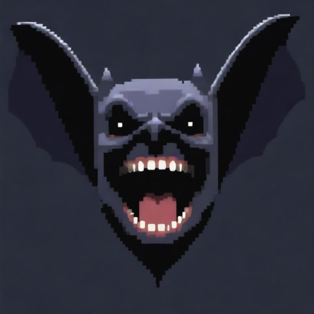 A pixelated depiction of a scared, screaming bat with a notable beard