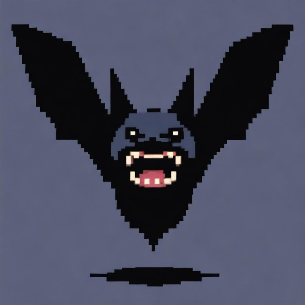 A pixel-art portrayal of a bearded bat shrieking in fear