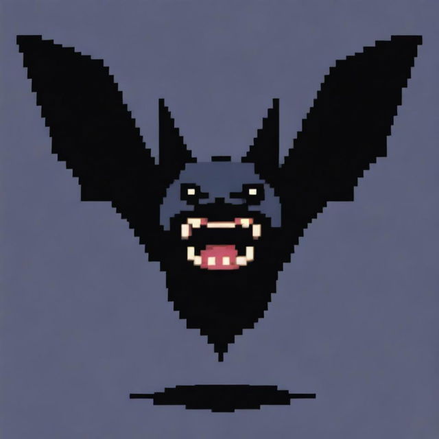 A pixel-art portrayal of a bearded bat shrieking in fear