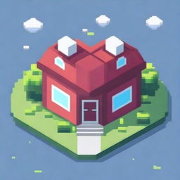 Create an image of a house shaped like a heart, rendered in pixel art style