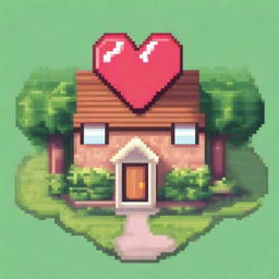 Create a pixel art image of a house shaped like a heart