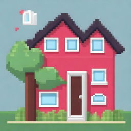 Create a pixel art image of a house shaped like a heart