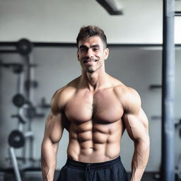 A young muscular man who is giant tall with a hairy chest