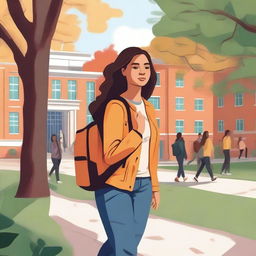 A detailed illustration of Natasha on a serene college campus