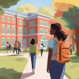 A detailed illustration of Natasha on a serene college campus