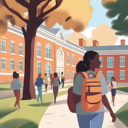 A detailed illustration of Natasha on a serene college campus