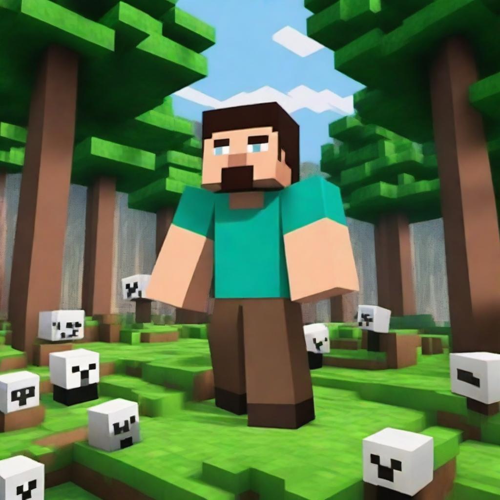 Create an image featuring Herobrine from Minecraft